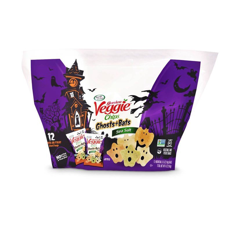 slide 1 of 3, Sensible Portions Halloween Garden Veggie Ghosts & Bats Sea Salt Flavored Chips - 6oz/12ct, 6 oz, 12 ct