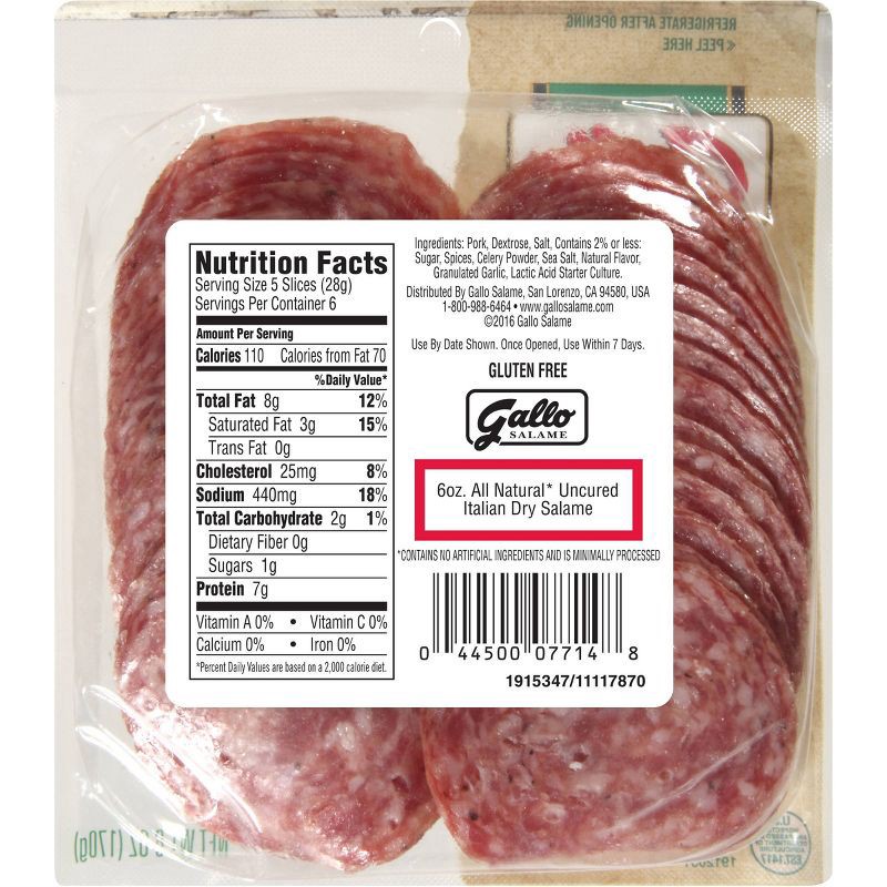 slide 2 of 4, Gallo Salame Gallo All Natural Italian Dry Uncured Salame - 6oz, 6 oz