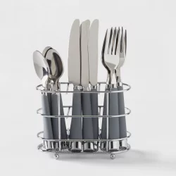 13pc Stainless Steel Everett Silverware Set With Caddy Gray - Room Essentials