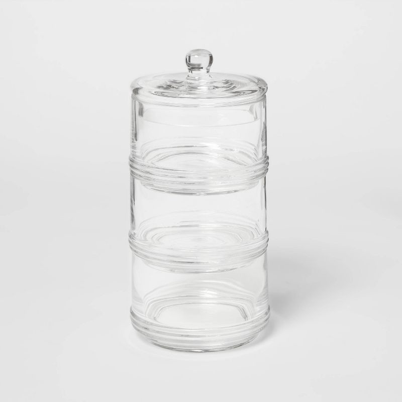 slide 1 of 4, Tiered Canister Apothecary Glass Clear - Threshold™: Elegant Storage for Bath Essentials, Spot Clean, 40.57oz, 40.57 oz