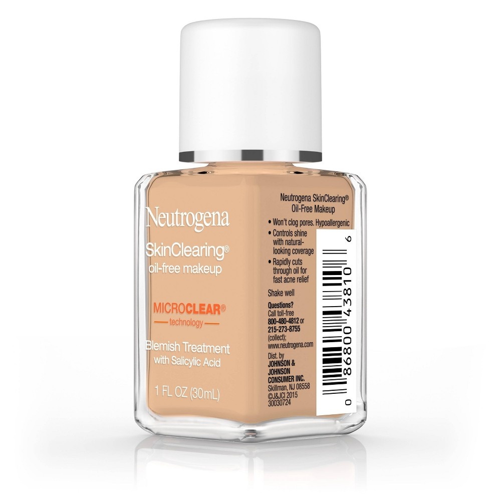 slide 5 of 8, Neutrogena Skin Clearing Oil-Free Liquid Foundation with Salicylic Acid - 115 Cocoa, 1 fl oz