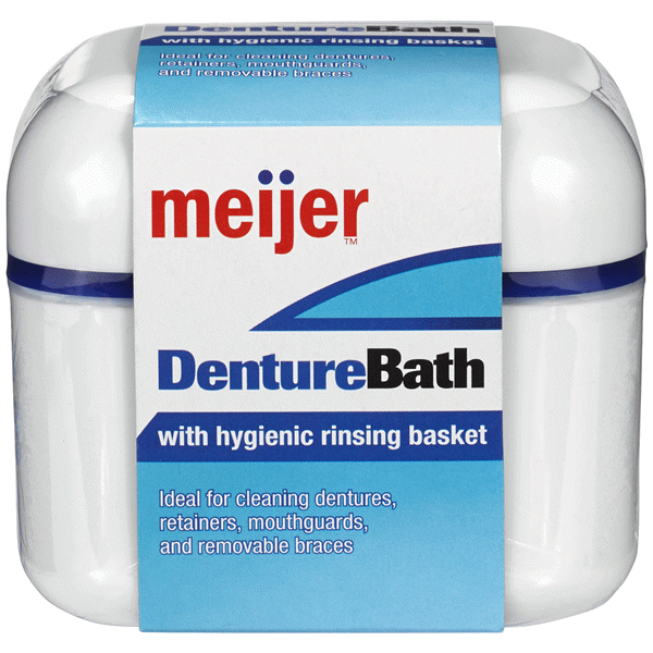 slide 1 of 1, Meijer Denture Bath With Hygienic Rinsing Basket, 1 ct