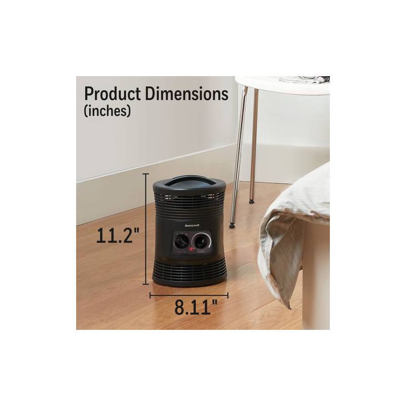 slide 6 of 12, Honeywell HHF360B 1500W 360˚ Surround Indoor Heater Black: Portable Space Heater for Bedroom, ETL Listed, Fan Driven, 1 ct