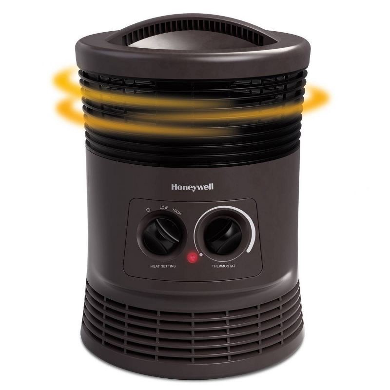 slide 8 of 10, Honeywell HHF360B 1500W 360˚ Surround Indoor Heater Black: Portable Space Heater for Bedroom, ETL Listed, Fan Driven, 1 ct