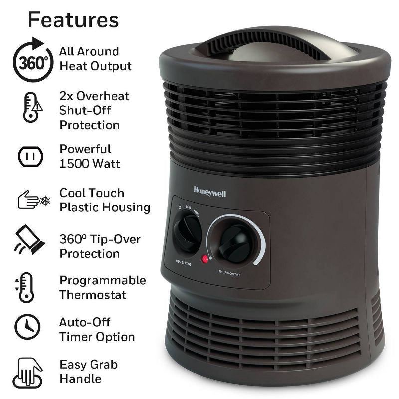 slide 7 of 10, Honeywell HHF360B 1500W 360˚ Surround Indoor Heater Black, 1 ct