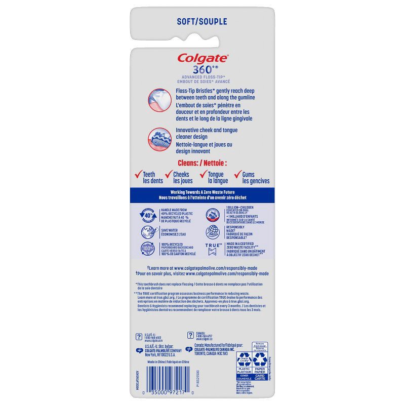 slide 2 of 9, Colgate 360 Advanced Floss-Tip Manual Toothbrush - Soft - 4ct, 4 ct