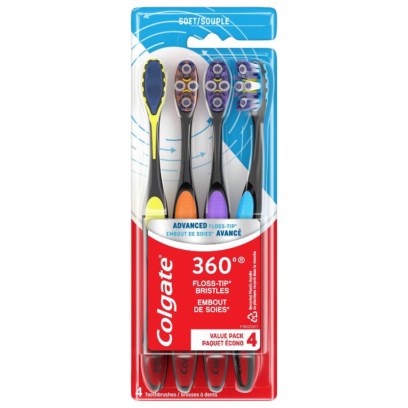 slide 6 of 9, Colgate 360 Advanced Floss-Tip Manual Toothbrush - Soft - 4ct, 4 ct