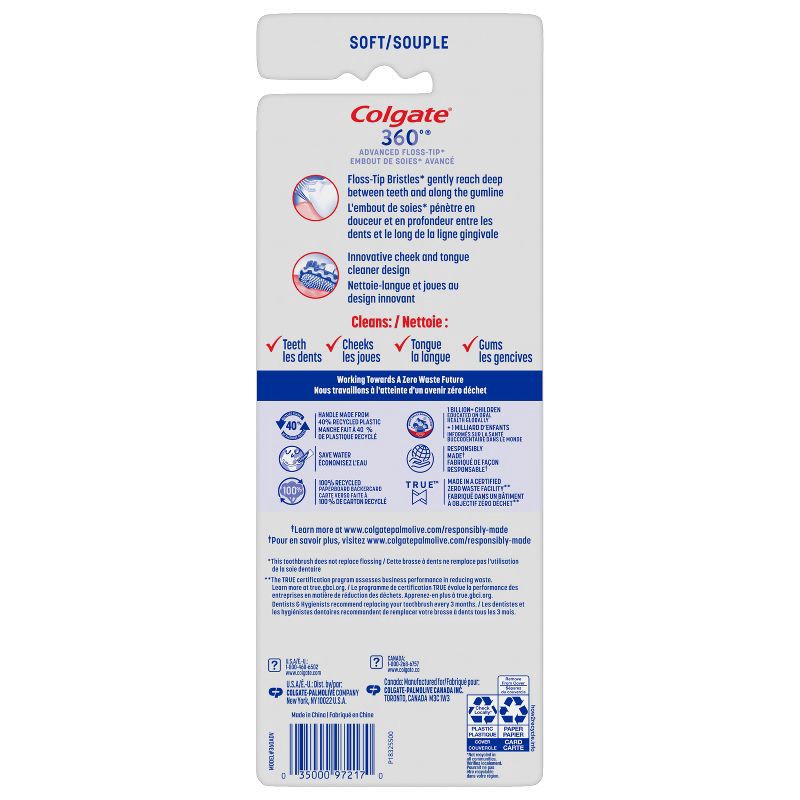 slide 7 of 9, Colgate 360 Advanced Floss-Tip Manual Toothbrush - Soft - 4ct, 4 ct