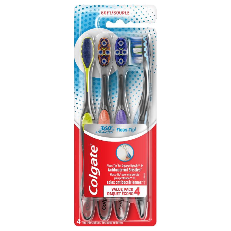 slide 1 of 6, Colgate 360 Total Advanced Floss-Tip Bristles Toothbrushes - Soft - 4ct, 4 ct