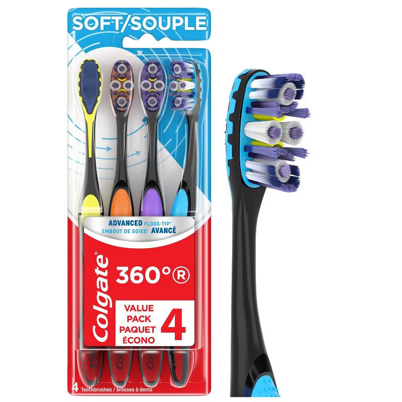 slide 1 of 9, Colgate 360 Advanced Floss-Tip Manual Toothbrush - Soft - 4ct, 4 ct