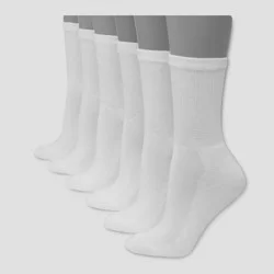 Hanes Premium Women's 6pk Cushioned Crew Socks - White 5-9: Midweight Knit, Banded Cuff, Style