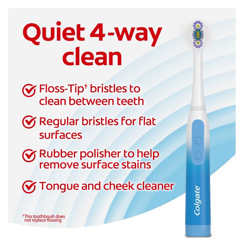 slide 2 of 8, Colgate 360 Floss Tip Deep Reach Bristles Sonic Powered Battery Soft Toothbrush, 1 ct