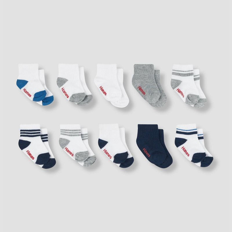 slide 1 of 4, Hanes Toddler Boys' 10pk Ankle Socks - Colors May Vary 2T-3T: Breathable Knit Ankle, Nonslip Grippers, 10 ct