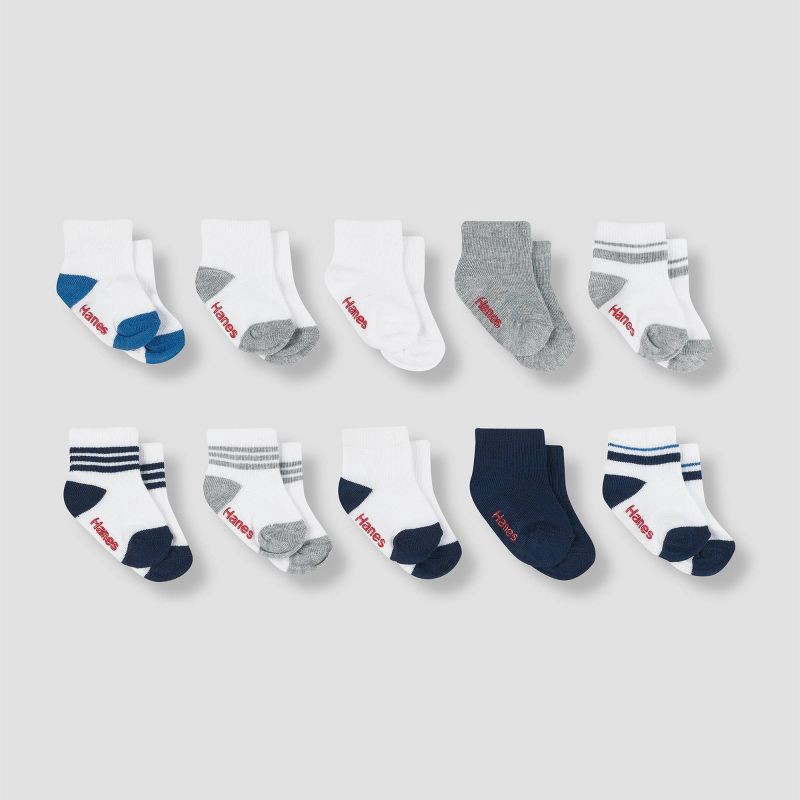 slide 1 of 3, Hanes Toddler Boys' 10pk Athletic Socks - Colors Vary 12-24M, 10 ct