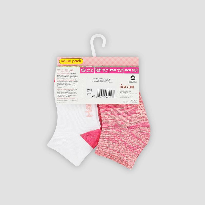 slide 3 of 4, Hanes Toddler Girls' 10pk Ankle Socks - Colors May Vary 4T-5T: Breathable Knit, Nonslip Grippers, 10 ct