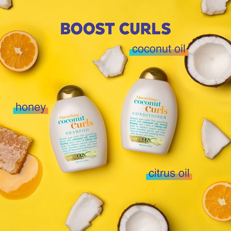 slide 3 of 10, OGX Quenching+ Coconut Curls Shampoo Curly Hair Shampoo with Coconut Oil, Citrus Oil & Honey - 13 fl oz, 13 fl oz