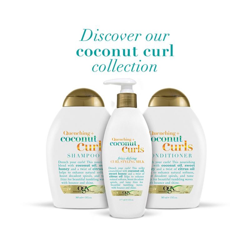 slide 7 of 10, OGX Quenching+ Coconut Curls Shampoo Curly Hair Shampoo with Coconut Oil, Citrus Oil & Honey - 13 fl oz, 13 fl oz