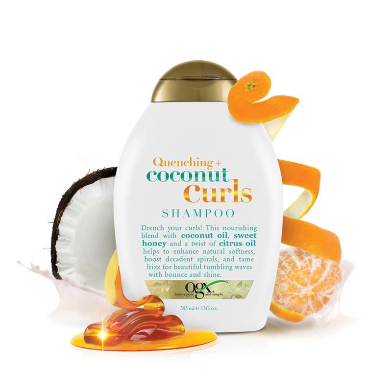 slide 9 of 10, OGX Quenching+ Coconut Curls Shampoo Curly Hair Shampoo with Coconut Oil, Citrus Oil & Honey - 13 fl oz, 13 fl oz