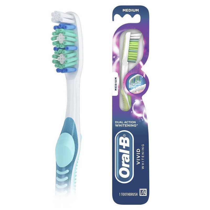 slide 1 of 9, Oral-B 3D White Vivid Manual Toothbrush, Medium Bristles - 1ct, 1 ct