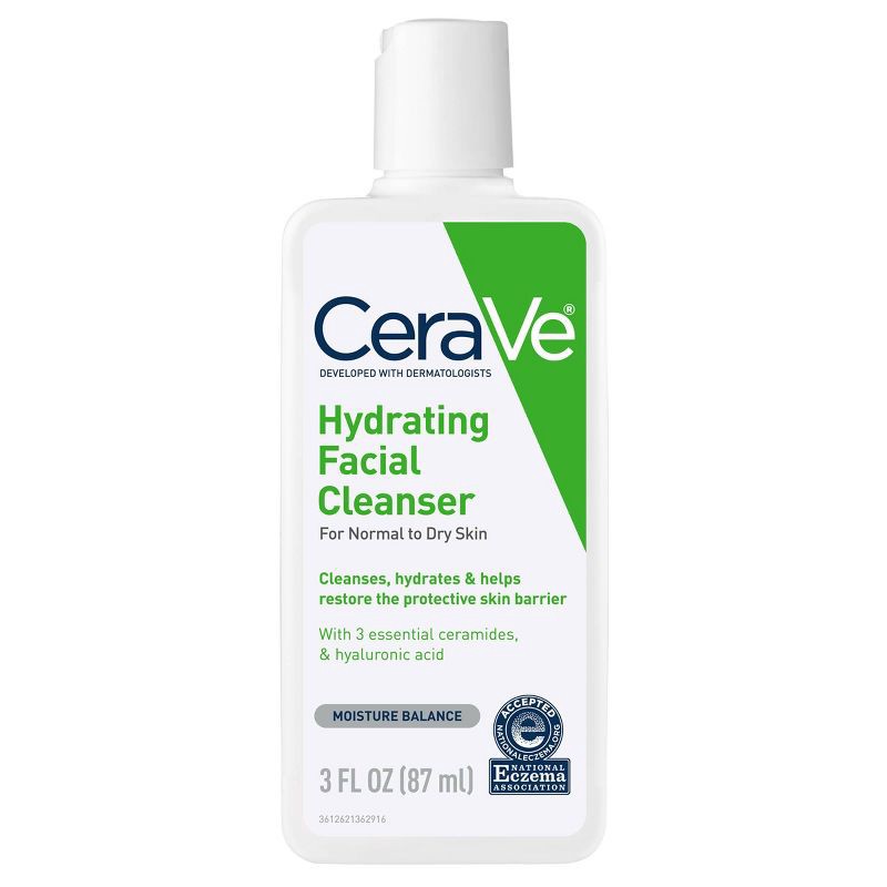 slide 2 of 14, CeraVe Hydrating Face Wash with Hyaluronic Acid and Glycerin for Normal to Dry Skin - 3 fl oz, 3 fl oz