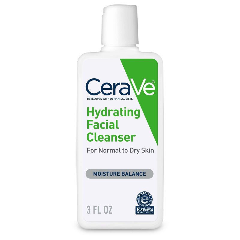 slide 1 of 14, CeraVe Hydrating Face Wash with Hyaluronic Acid and Glycerin for Normal to Dry Skin - 3 fl oz, 3 fl oz