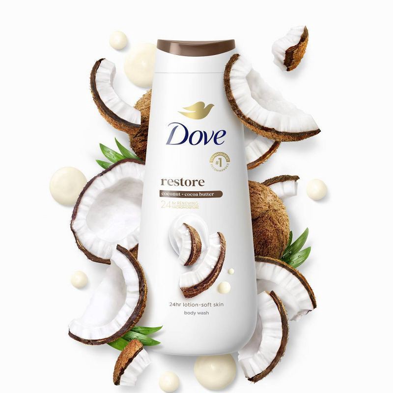 slide 4 of 14, Dove Beauty Dove Restore Body Wash - Coconut & Cocoa Butter 24hr Lotion-Soft Skin - 20oz, 20 oz