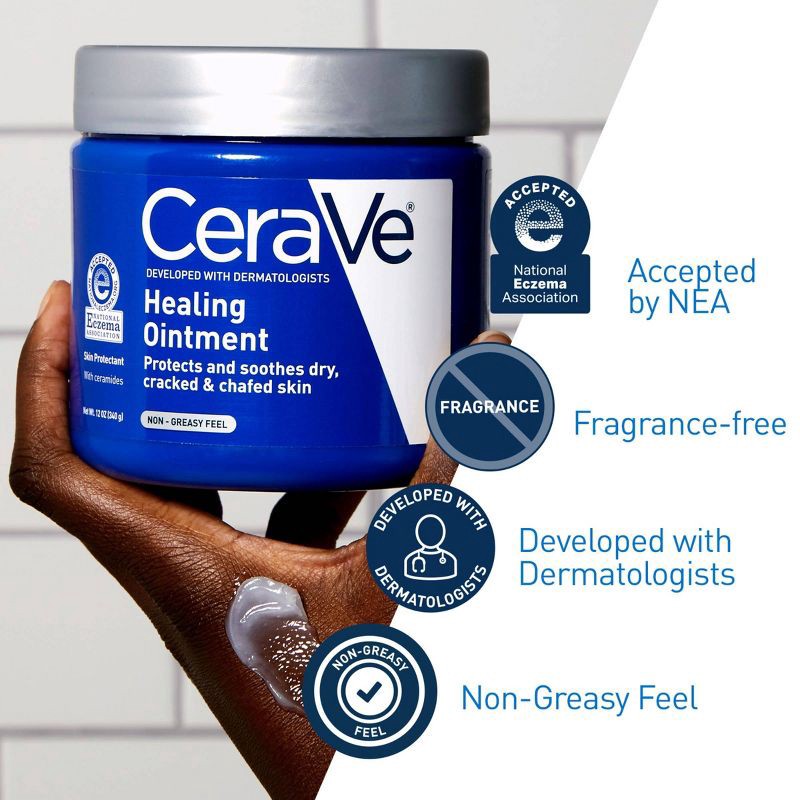 slide 3 of 13, CeraVe Healing Ointment Skin Protectant, Soothes Dry, Cracked and Chafed Skin, Non-Greasy Unscented - 12oz, 12 oz