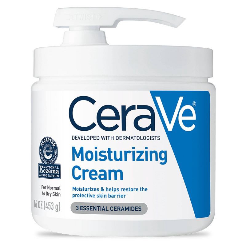 slide 1 of 9, CeraVe Moisturizing Face & Body Cream with Pump for Normal to Dry Skin - 16 fl oz, 16 fl oz