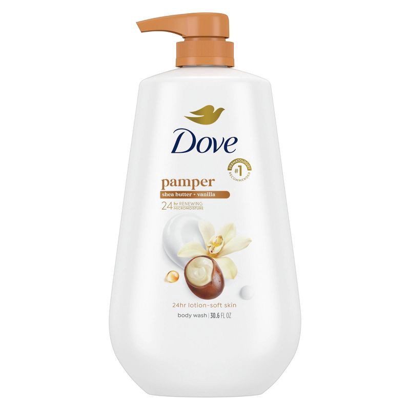 slide 1 of 11, Dove Beauty Dove Pamper Body Wash Pump - Shea Butter & Vanilla 24hr Lotion-Soft Skin - 30.6 fl oz, 30.6 fl oz