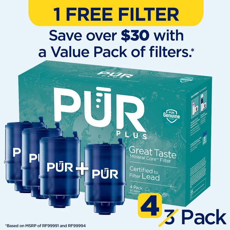 slide 3 of 11, PUR MineralClear Replacement Faucet Filter 4pk: PUR Filtration, Reduces Odors, Filters Pesticides, Mercury, Lead, 4 ct