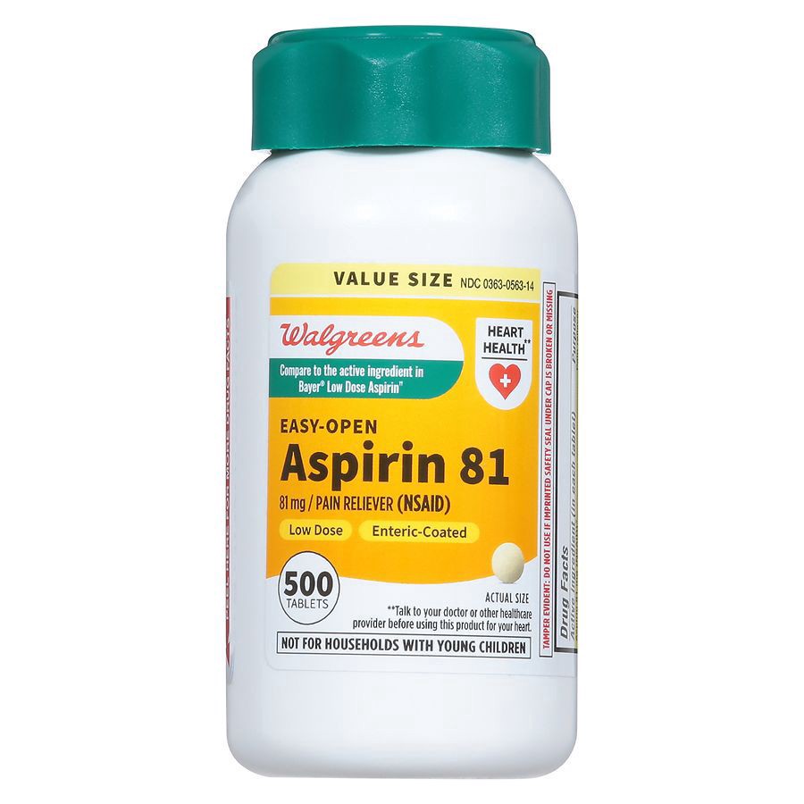 slide 3 of 5, Walgreens Aspirin Enteric-Coated Pain Reliever Tablets 81Mg, 500 ct