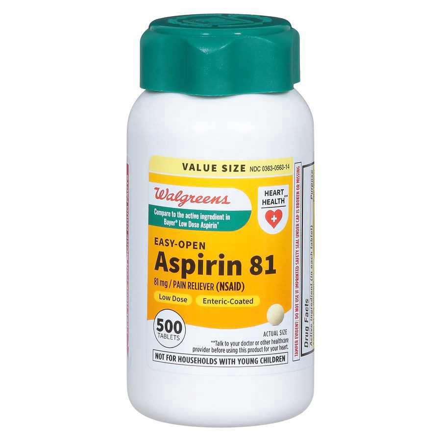 slide 1 of 5, Walgreens Aspirin Enteric-Coated Pain Reliever Tablets 81Mg, 500 ct