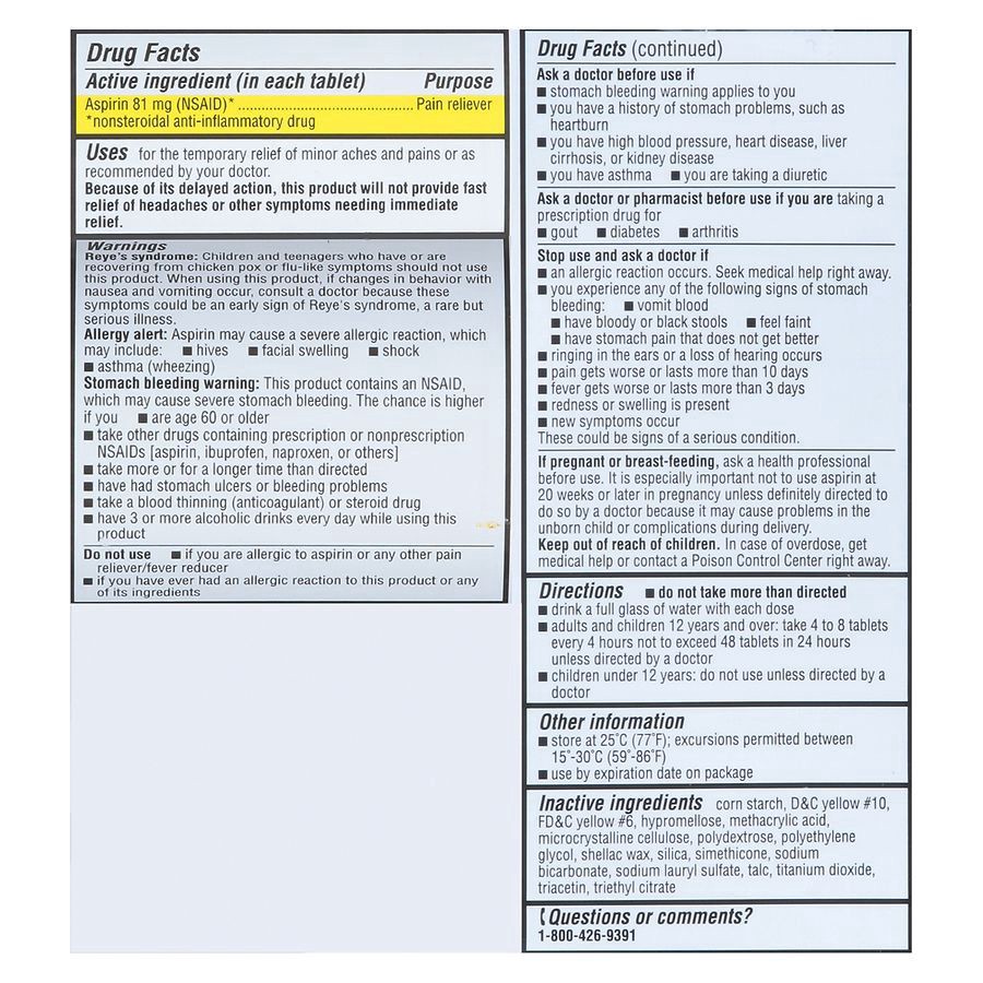 slide 4 of 5, Walgreens Aspirin Enteric-Coated Pain Reliever Tablets 81Mg, 500 ct