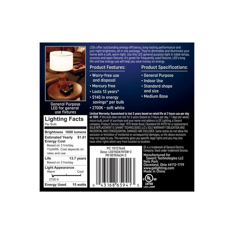 slide 3 of 4, GE Household Lighting GE 2pk 100W A19 LED Light Bulbs Soft White, 2 ct