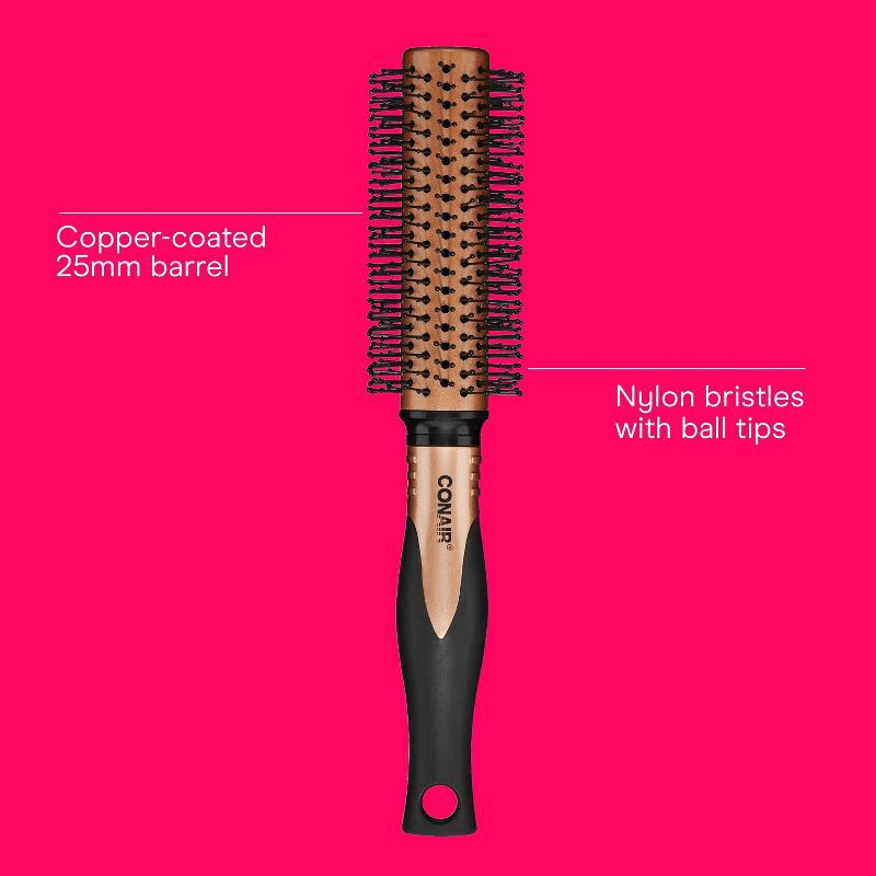 slide 3 of 8, Conair Copper Pro Nylon Bristle Round Hair Brush - Small Barrel - All Hair, 1 ct