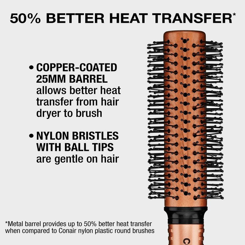 slide 3 of 8, Conair Copper Pro Nylon Bristle Round Hair Brush - Small Barrel - All Hair, 1 ct