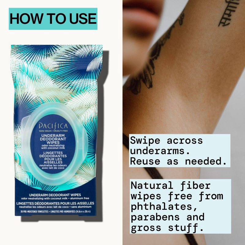 slide 5 of 9, Pacifica Coconut milk & Essential Oils Underarm Deodorant Wipes - 30ct, 30 ct