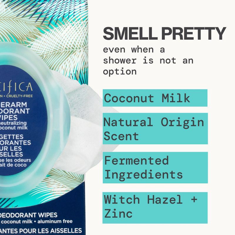 slide 6 of 9, Pacifica Coconut milk & Essential Oils Underarm Deodorant Wipes - 30ct, 30 ct