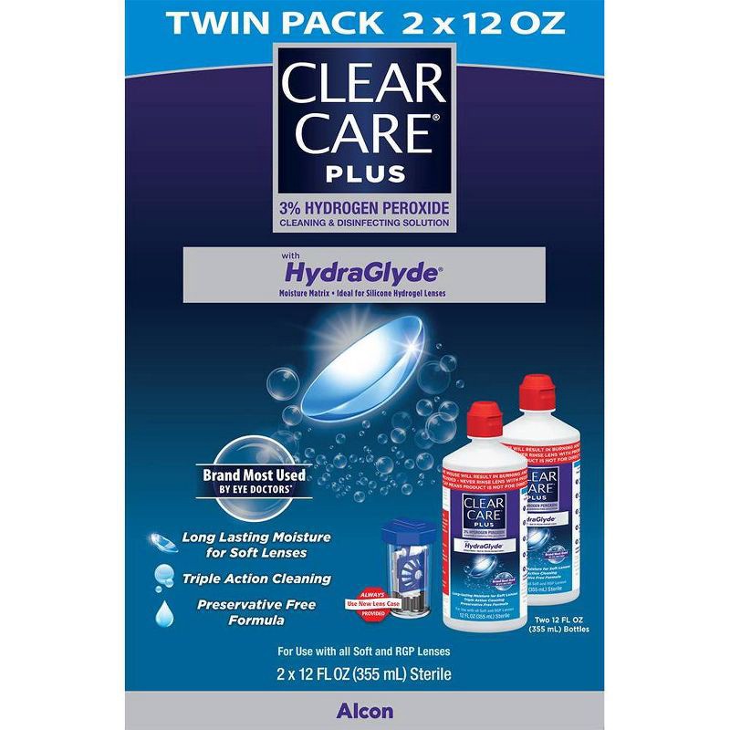 slide 2 of 7, Clear Care Plus with Hydraglyde Cleaning and Disinfecting Contact Lens Solution For Soft Lenses - Twin Pack - 24 fl oz, 24 fl oz
