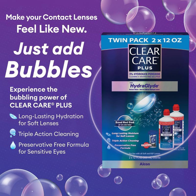 slide 4 of 7, Clear Care Plus with Hydraglyde Cleaning and Disinfecting Contact Lens Solution For Soft Lenses - Twin Pack - 24 fl oz, 24 fl oz