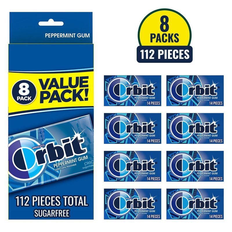 slide 12 of 12, Orbit Sugar-Free Peppermint Gum Value Pack - 14ct/8pk, 14 ct, 8 ct