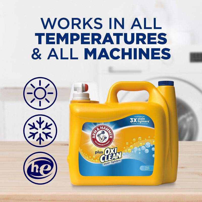 slide 9 of 10, Arm & Hammer Fresh Scent Plus OxiClean HE Liquid Laundry Detergent 128 Loads - 166.5 fl oz, 166.5 fl oz