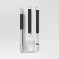 3pc Stainless Steel Grill Tool Set with Handles Light Silver - Room Essentials™: BBQ Accessories, Polypropylene Grip, No Assembly Required