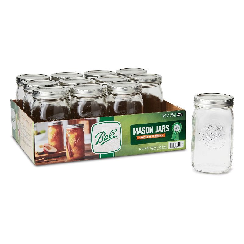 slide 8 of 8, Ball 32oz 12pk Glass Wide Mouth Mason Jar with Lid and Band, 12 ct; 32 oz