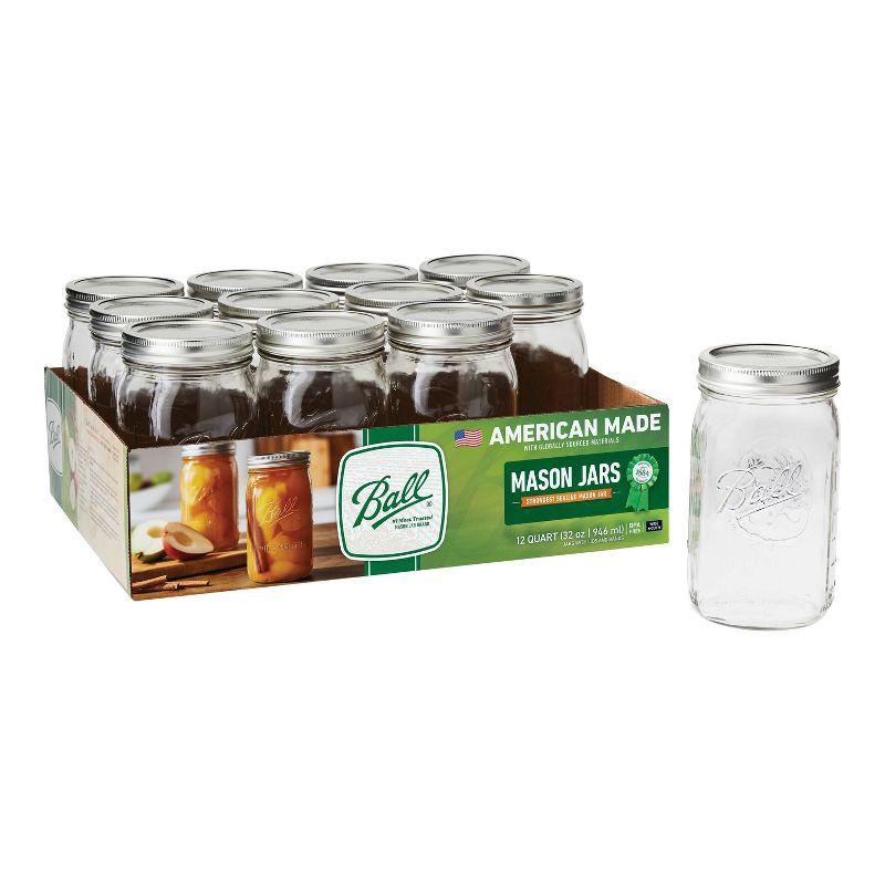 slide 1 of 8, Ball 32oz 12pk Glass Wide Mouth Mason Jar with Lid and Band, 12 ct; 32 oz