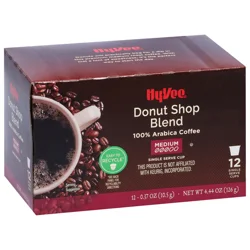 Hy-vee Medium Roast Donut Shop Blend 100% Arabica Coffee Single Serve Cups - 12 ct