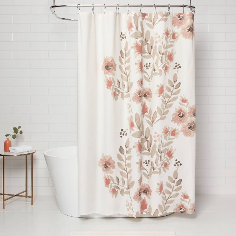slide 2 of 4, Blooms Flat Weave Shower Curtain Coral - Threshold, 1 ct