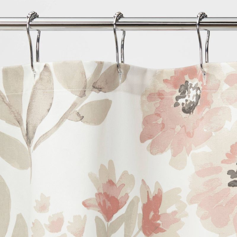 slide 2 of 4, Blooms Flat Weave Shower Curtain Coral - Threshold™: 100% Cotton, Botanical Pattern, Machine Washable, 1 ct