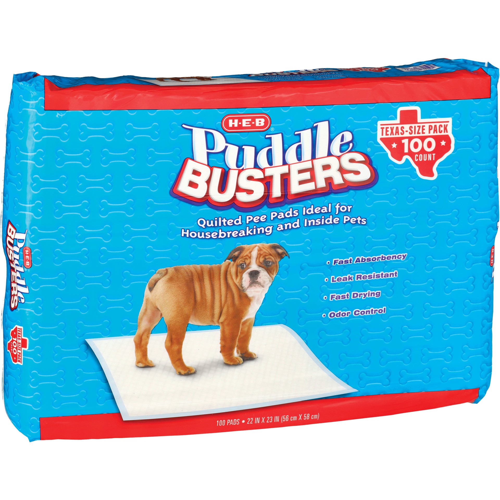 slide 1 of 1, H-E-B Puddle Busters Quilted Pee Pads - Texas-Size Pack, 100 ct