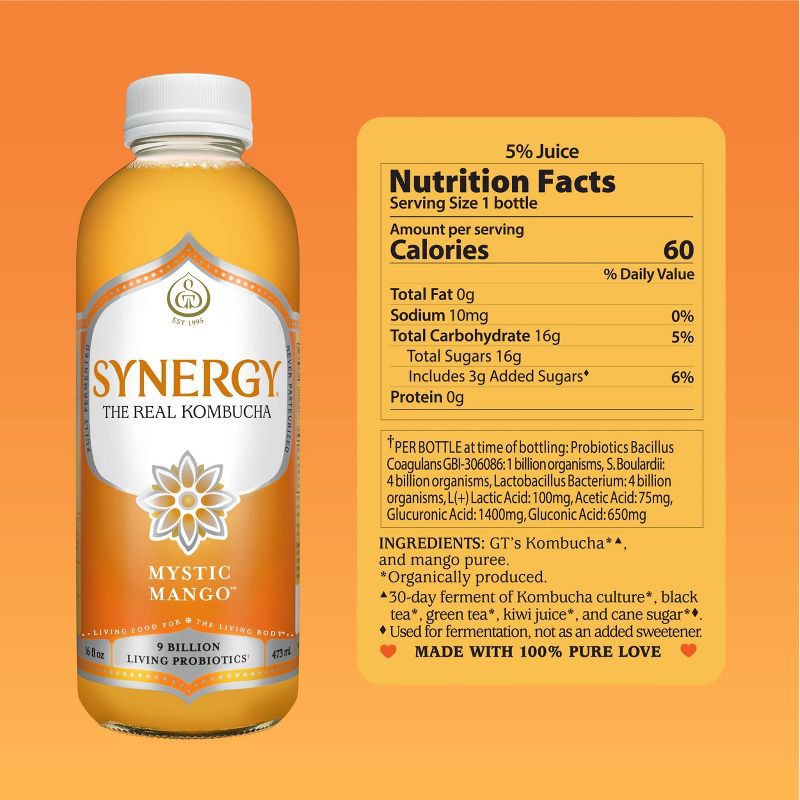slide 5 of 8, GT's Synergy The Real Kombucha, Mystic Mango – 16 fl oz, 16 fl oz